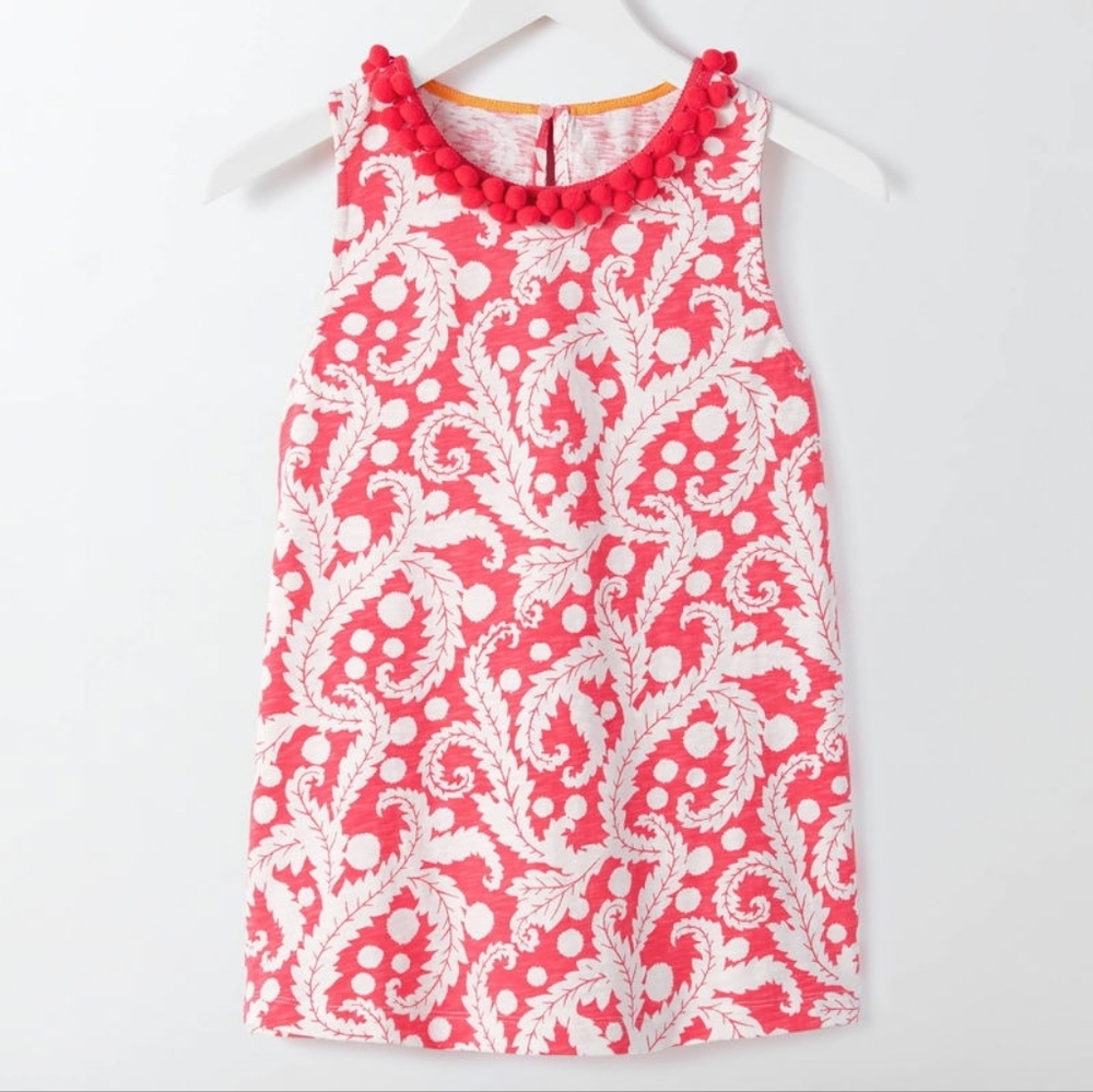 Boden Melody Pink and White Patterned Top with Pom Pom Trim